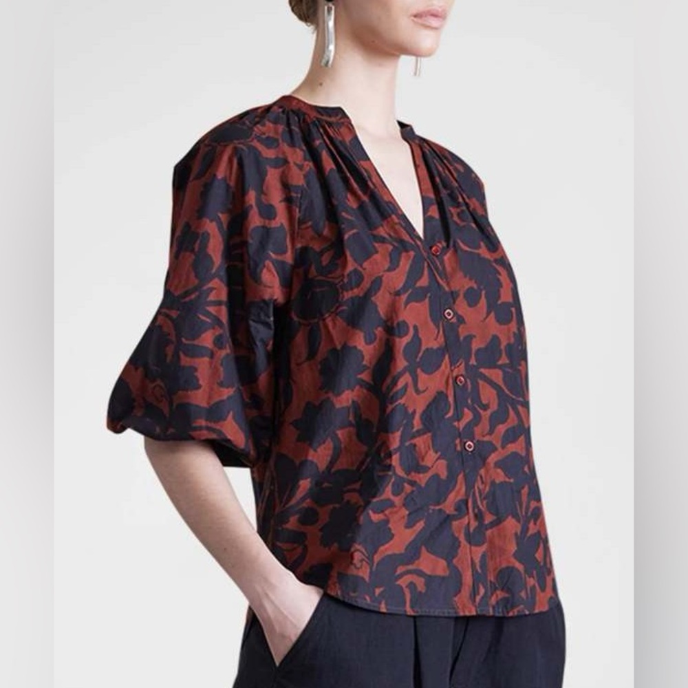 Apiece Apart Navy & Brown Mitte Blouse